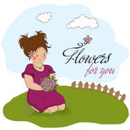 young girl with a bouquet of flowers N8