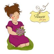 young girl with a bouquet of flowers N13