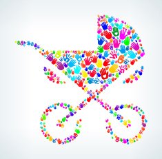 Baby Stroller on Hands Pattern White Background N2