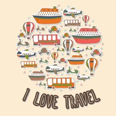 I love travel Cartoon transport in the circle shape