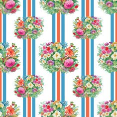 Seamless pattern with spring flowers on grunge striped colorful background N6