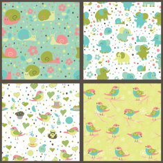 Set of seamless patterns with cartoon animals and sweets N2