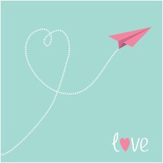 Origami pink paper plane Dash heart in the blue sky