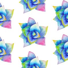 Watercolor seamless pattern with succulent