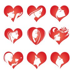 Girls silhouette in hearts vector icons