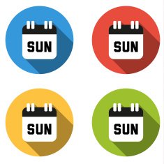 Collection of 4 isolated flat colorful buttons for Sunday (calen N2