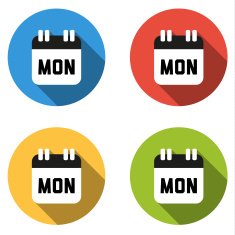 Collection of 4 isolated flat colorful buttons for Monday (calen N2