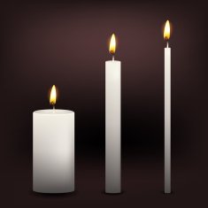 Realistic three vector white candles on a dark background