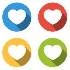 Collection of 4 isolated flat buttons for heart like N2
