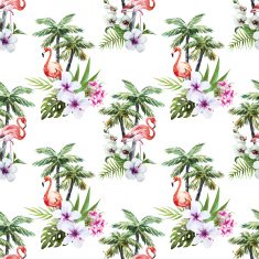 Flamingo with palms and flowers N6