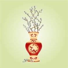 Vase with branch pussy willow spring background vector