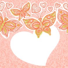 Seamless border with colorful butterflies flowers and hearts