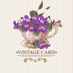 Vintage Floral Background with Violets in a Cup