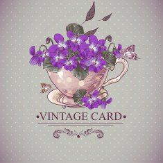 Vintage Floral Background with Violets in a Cup N2