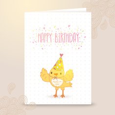 Happy Birthday postcard template with a bird