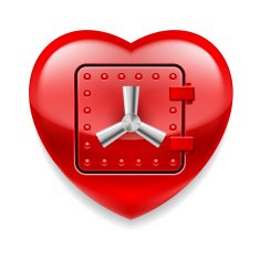 Shiny red heart as a safe N8