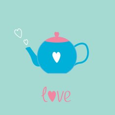 Blue and pink teapot with hearts Love card N2