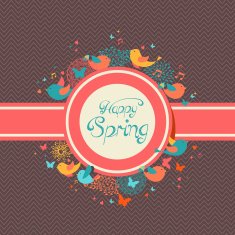 Happy Spring vintage label illustration