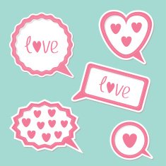 Speech bubble set with hearts and word Love Card