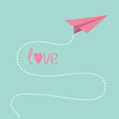 Origami pink paper plane Dash line in the sky Love