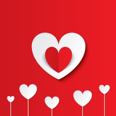 White paper hearts Valentines day card on red
