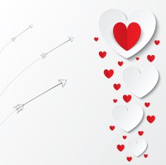 Red paper hearts Valentines day card with arrows