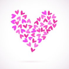 Vector card with many watercolour painted hearts