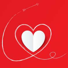 White paper heart with arrow path Valentines day