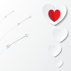 White paper hearts Valentines day card with arrows
