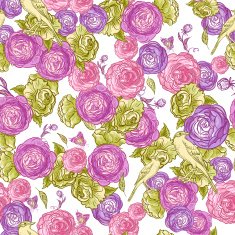 Seamless Rose Background with Birds N2