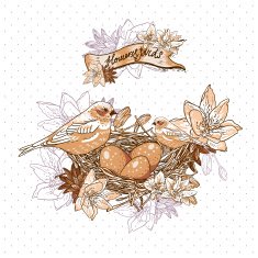 Vintage floral background with birds and nest