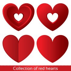 Red paper hearts Valentines day card on white