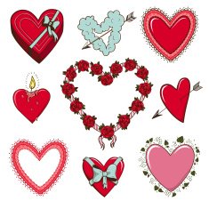 Collection of isolated sketch vector elements for romantic design