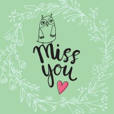 cute card with owls and floral elements in green color