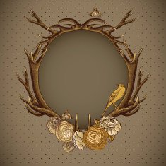 Vintage roses vector card with deer antlers