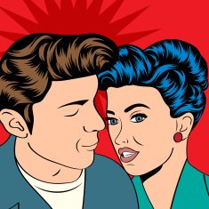 Man and woman love couple in pop art comic style N7