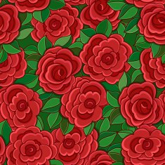 Seamless background with red roses and leaves