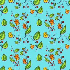 seamless vector pattern with line drawing flowers N2