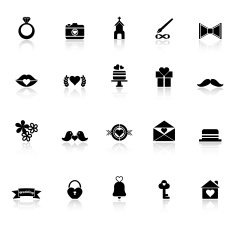 Wedding icons with reflect on white background N2