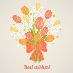 Greeting card with tulips and narcissus