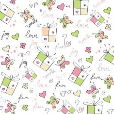 hand draw texture - seamless pattern with hearts gifts butterf N8