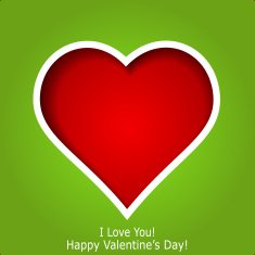 Abstract red heart cutted from green paper background Valentine