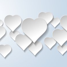 Abstract flying hearts on light blue background Valentines day