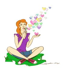 Illustration with girl blowing soap bubbles N2