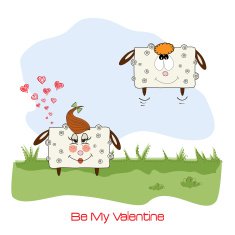 sheep lovers comic illustration for Valentine's day or wedding