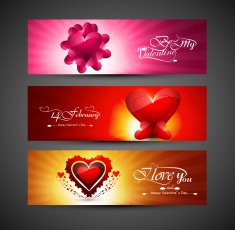 Valentines day bright colorful greeting card for three header