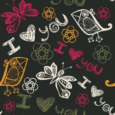 " I love you" seamless pattern with butterflies and birds N2