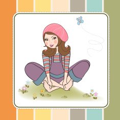 romantic girl sitting barefoot in the grass N4