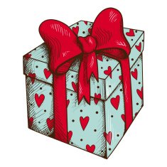 Present box with hearts and bow isolated on white