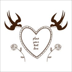 Heart frame with swallows and roses